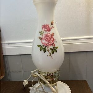1950s milk glass plug in hurricane lamp . Tested works !